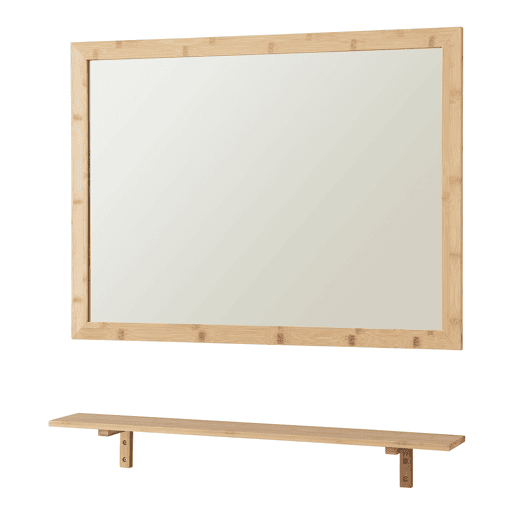 Conjunto de espelho de parede com prateleira Boksereys bamboo nature en.casa