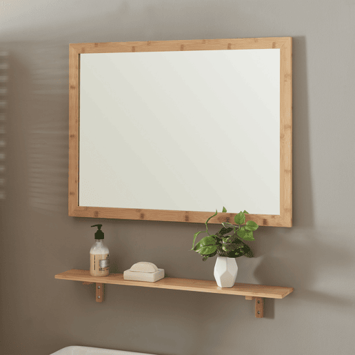Conjunto de espelho de parede com prateleira Boksereys bamboo nature en.casa
