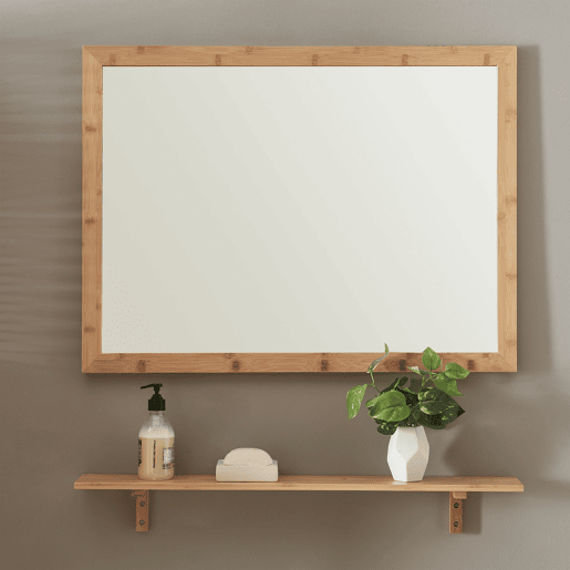 Conjunto de espelho de parede com prateleira Boksereys bamboo nature en.casa