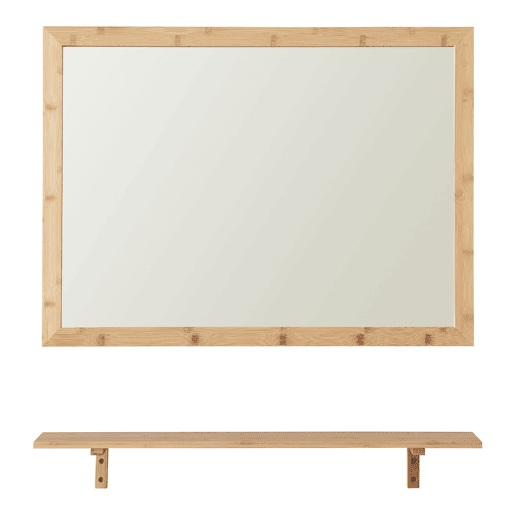Conjunto de espelho de parede com prateleira Boksereys bamboo nature en.casa