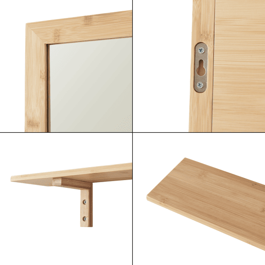 Conjunto de espelho de parede com prateleira Boksereys bamboo nature en.casa