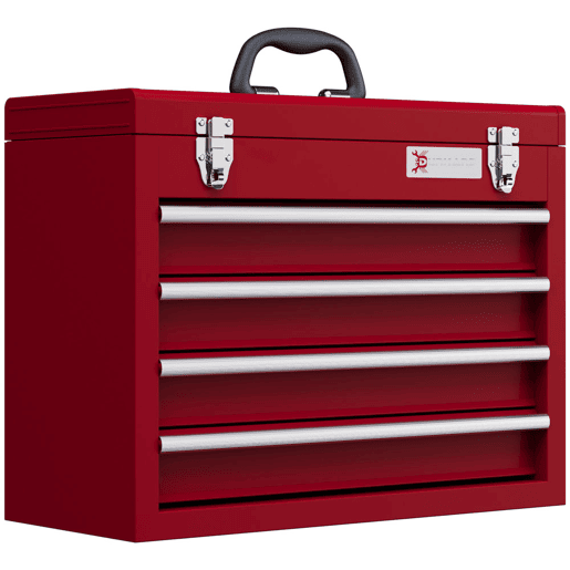 DURHAND Caixa de Ferramentas de Aço com 2 Gavetas Tampa Abatível e Fechaduras Metálicas Mala de Ferramentas Portátil para Oficina Bricolage Casa 51x22x39,5 cm Vermelho
