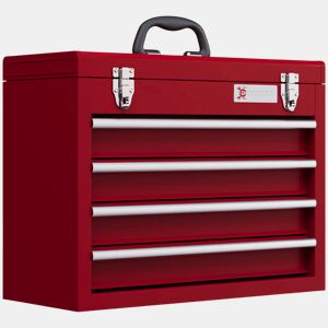 DURHAND Caixa de Ferramentas de Aço com 2 Gavetas Tampa Abatível e Fechaduras Metálicas Mala de Ferramentas Portátil para Oficina Bricolage Casa 51x22x39,5 cm Vermelho