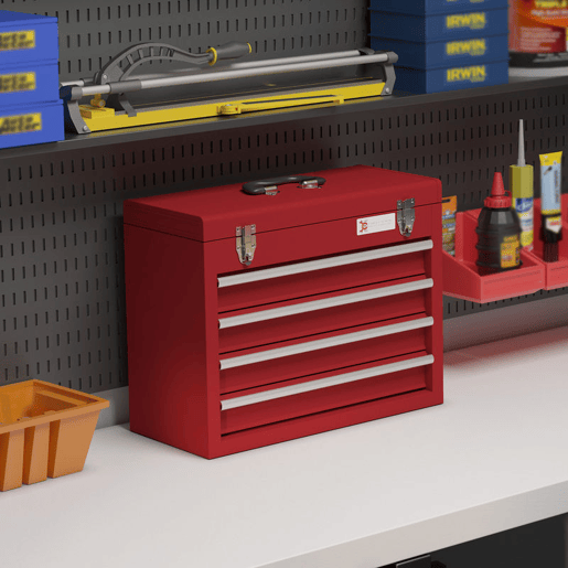 DURHAND Caixa de Ferramentas de Aço com 2 Gavetas Tampa Abatível e Fechaduras Metálicas Mala de Ferramentas Portátil para Oficina Bricolage Casa 51x22x39,5 cm Vermelho