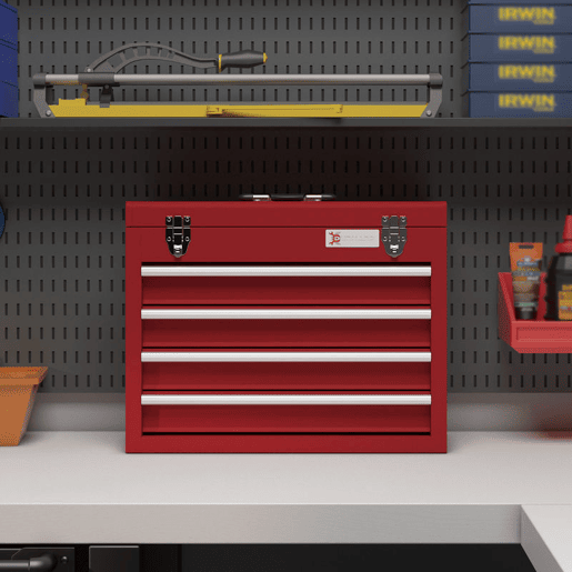 DURHAND Caixa de Ferramentas de Aço com 2 Gavetas Tampa Abatível e Fechaduras Metálicas Mala de Ferramentas Portátil para Oficina Bricolage Casa 51x22x39,5 cm Vermelho