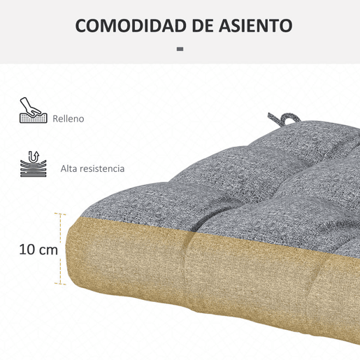 Outsunny Conjunto de Almofadas para Cadeiras de Sala 48x48x7 cm Conjunto de 4 Peças Almofadas para Cadeiras de Jardim Impermeáveis e Anti-UV com 2 Fitas de Fixação Cinzento