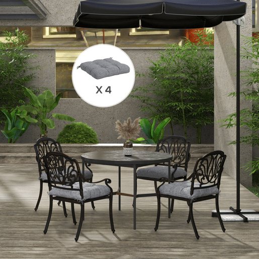 Outsunny Conjunto de Almofadas para Cadeiras de Sala 48x48x7 cm Conjunto de 4 Peças Almofadas para Cadeiras de Jardim Impermeáveis e Anti-UV com 2 Fitas de Fixação Cinzento