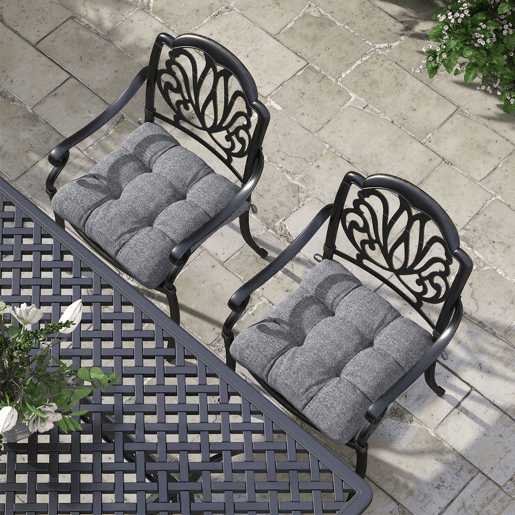 Outsunny Conjunto de Almofadas para Cadeiras de Sala 48x48x7 cm Conjunto de 4 Peças Almofadas para Cadeiras de Jardim Impermeáveis e Anti-UV com 2 Fitas de Fixação Cinzento
