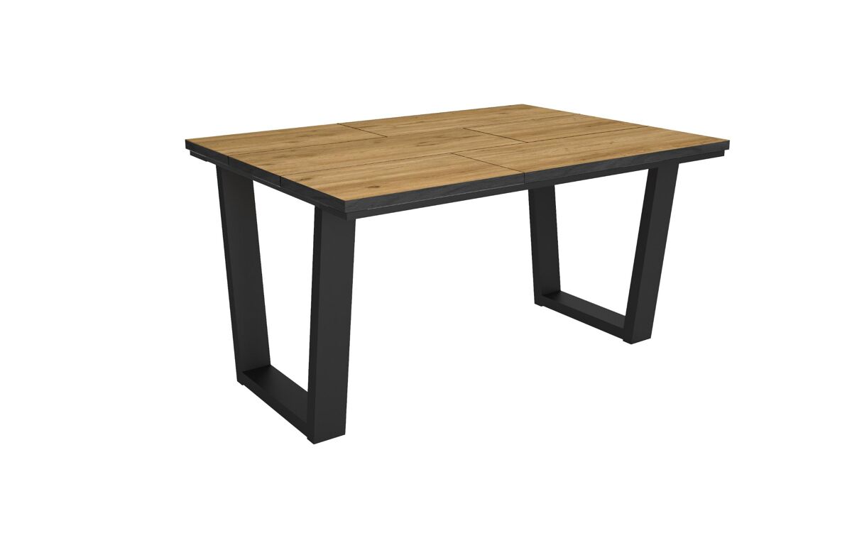 Mesa comedor, mesa fija cocina y salón, 140x90x74cm, para 6 comensales, muebles comedor, estilo industrial, roble y negro