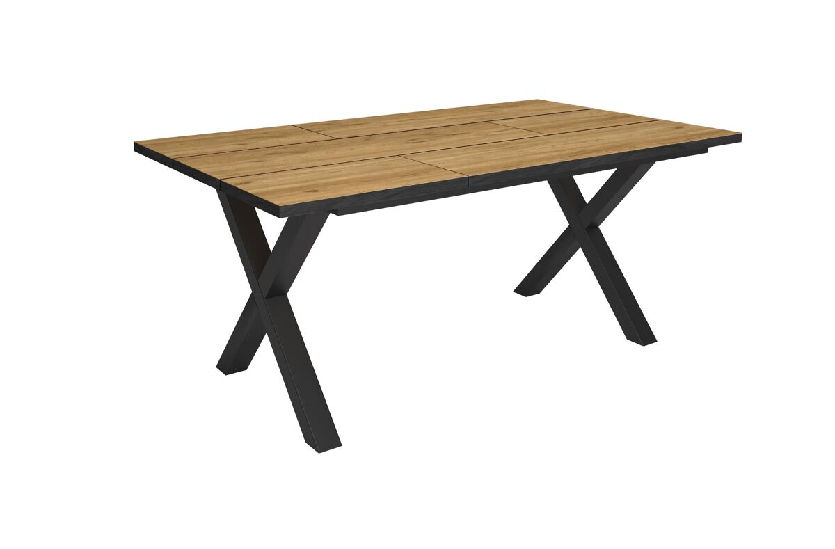 Mesa comedor, mesa fija cocina y salón, 167x90x74cm, para 8 comensales, muebles comedor, estilo industrial, roble y negro