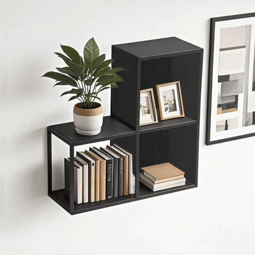 Conjunto de 3 prateleiras de parede em cubo Nostened com painéis laterais Preto en.casa