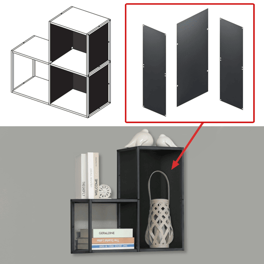 Conjunto de 3 prateleiras de parede em cubo Nostened com painéis laterais Preto en.casa