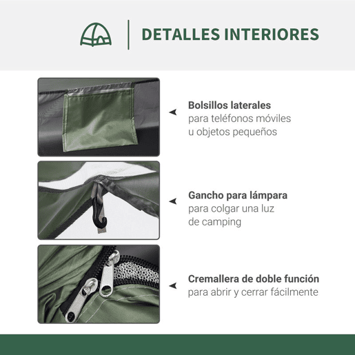 Outsunny Tenda de Campismo para 1-2 Pessoas Tenda de Campismo Dobrável com 2 Janelas de Malha Bolso Interior Bolsa de Transporte e Estrutura de Fibra de Vidro 206x152x110 cm Verde