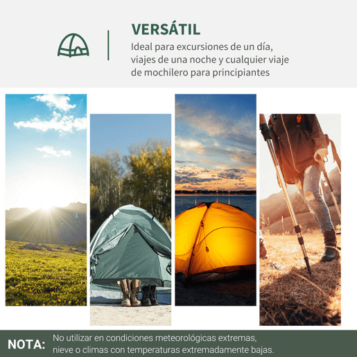 Outsunny Tenda de Campismo para 1-2 Pessoas Tenda de Campismo Dobrável com 2 Janelas de Malha Bolso Interior Bolsa de Transporte e Estrutura de Fibra de Vidro 206x152x110 cm Verde