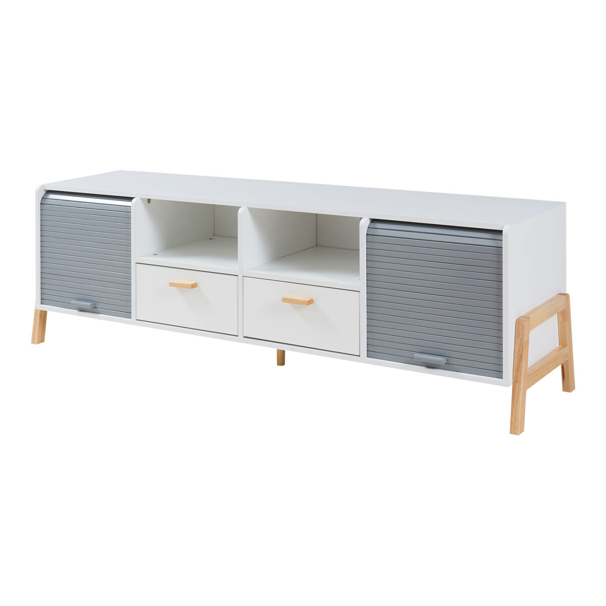 Mueble de tv kvaefjord con 2 puertas 2 cajones mdf 160x40x52cm - blanco [en.casa]