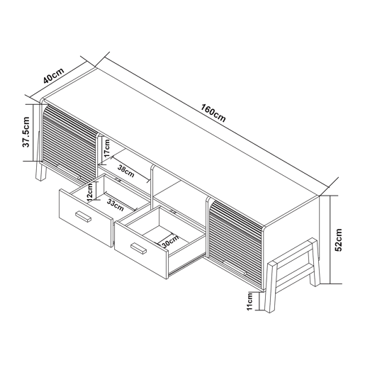 Móvel para televisão Kvaefjord 160 x 40 x 52 cm brancocinzento en.casa
