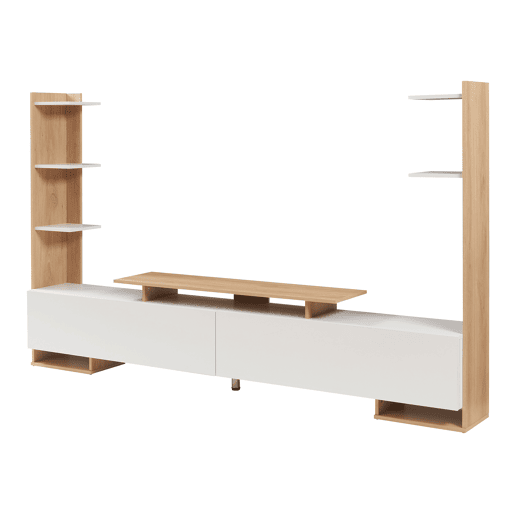 Armário para TV Rauki com prateleiras laterais 233x31x141 cm Branco  Carvalho en.casa