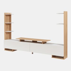 Armário para TV Rauki com prateleiras laterais 233x31x141 cm Branco  Carvalho en.casa