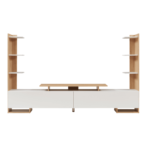 Armário para TV Rauki com prateleiras laterais 233x31x141 cm Branco  Carvalho en.casa