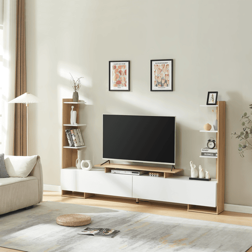 Armário para TV Rauki com prateleiras laterais 233x31x141 cm Branco  Carvalho en.casa