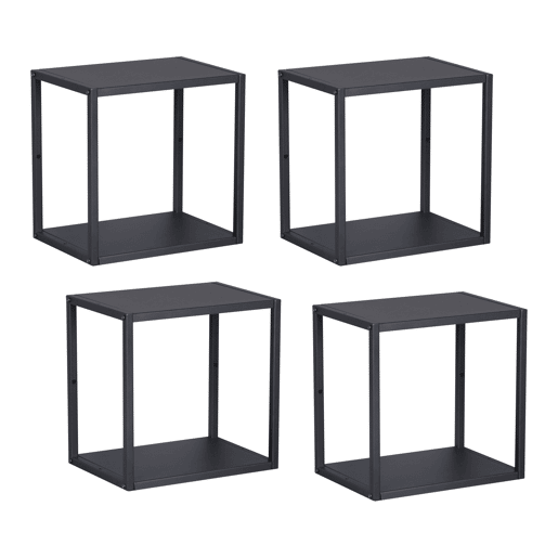 Conjunto de 4 prateleiras de parede em cubo Nostened com painéis laterais Preto en.casa