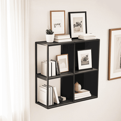 Conjunto de 4 prateleiras de parede em cubo Nostened com painéis laterais Preto en.casa