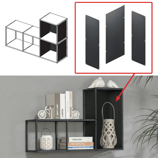 Conjunto de 4 prateleiras de parede em cubo Nostened com painéis laterais Preto en.casa