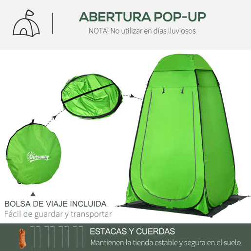 Outsunny Tenda de Duche Tenda de Privacidade Portátil com 1 Gancho Bolso Bolsa de Transporte e UV20+ para Duche Trocador Sanita 126x124x189 cm Verde