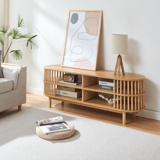 Mesa de TV Jarvenpaa bambu 4 compartimentos 140x40x50cm - Natural en.casa Mesa de TV Jarvenpaa bambu 4 compartimentos 140x40x50cm - Natural en.casa
