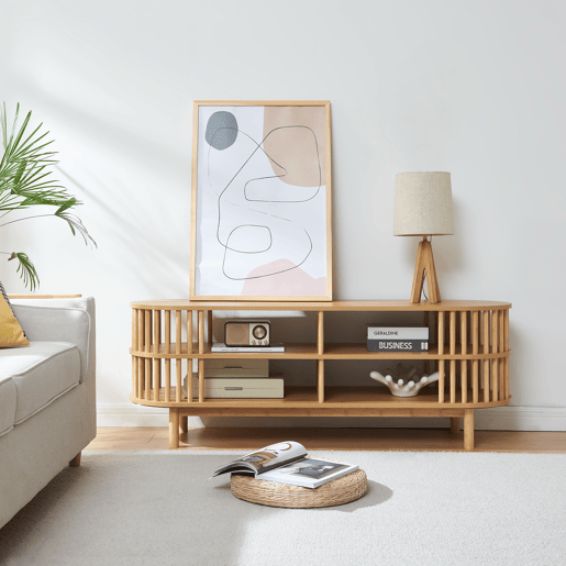 Mesa de TV Jarvenpaa bambu 4 compartimentos 140x40x50cm - Natural en.casa Mesa de TV Jarvenpaa bambu 4 compartimentos 140x40x50cm - Natural en.casa