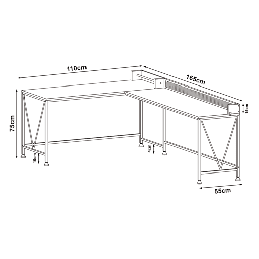 Secretária Frelvepirg com painel traseiro em forma de L 165x110x75 cm Aspeto de nogueira en.casa
