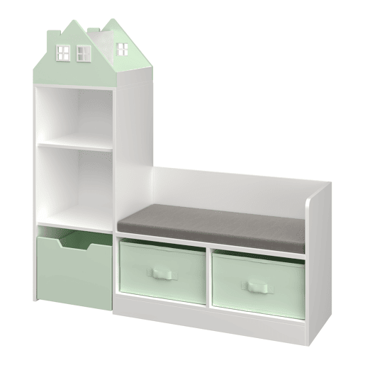 Banco para crianças com prateleira Vipsali 100x99x30 cm verde mentabranco en.casa