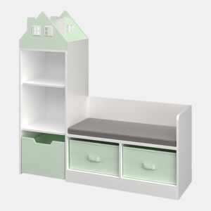 Banco para crianças com prateleira Vipsali 100x99x30 cm verde mentabranco en.casa
