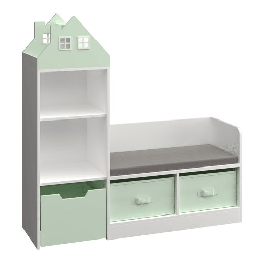 Banco para crianças com prateleira Vipsali 100x99x30 cm verde mentabranco en.casa