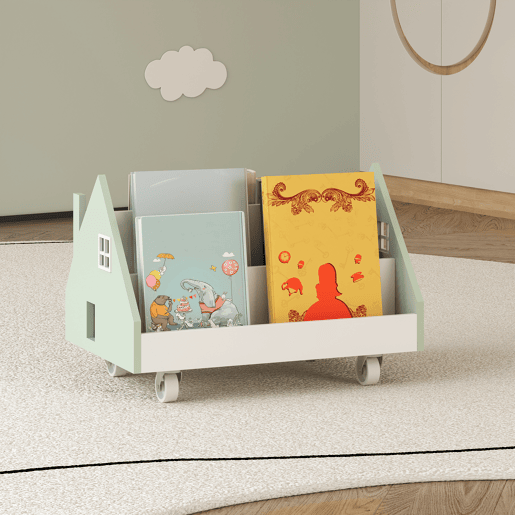 Prateleira móvel para crianças Vipsali com 4 rodízios 50x33x34 cm verdebranco en.casa