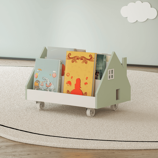 Prateleira móvel para crianças Vipsali com 4 rodízios 50x33x34 cm verdebranco en.casa