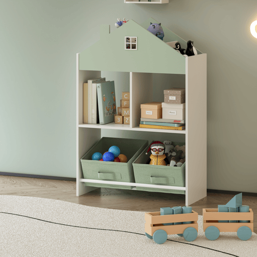 Estante para crianças Vipsali com 2 caixas 90x60x27 cm verde mentabranco en.casa