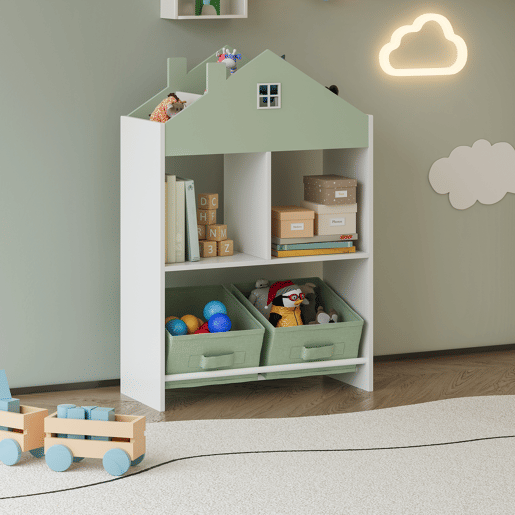 Estante para crianças Vipsali com 2 caixas 90x60x27 cm verde mentabranco en.casa