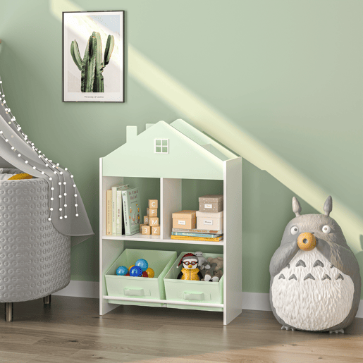Estante para crianças Vipsali com 2 caixas 90x60x27 cm verde mentabranco en.casa