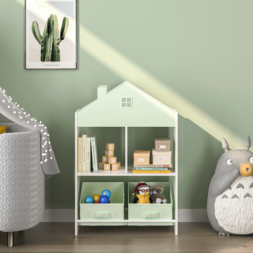 Estante para crianças Vipsali com 2 caixas 90x60x27 cm verde mentabranco en.casa