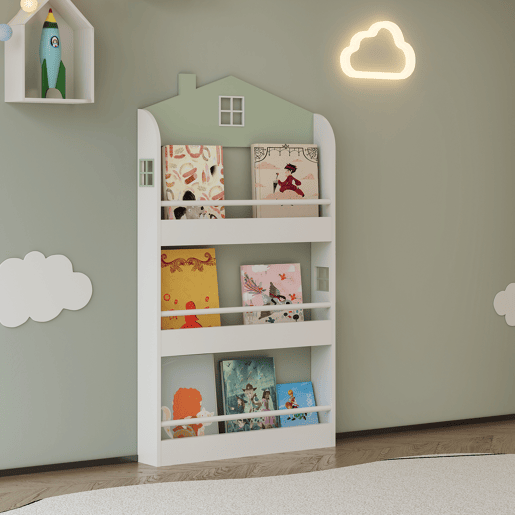 Prateleira para crianças Vipsali design da casa 106x60x12 cm verdebranco en.casa