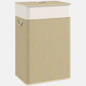 HOMCOM Cesto de Roupa com Tampa 72L Cesto de Roupa de Bambu com Bolsa Interior Removível e Alças para Lavandaria Dormitório 40x30x60 cm Bege e Creme