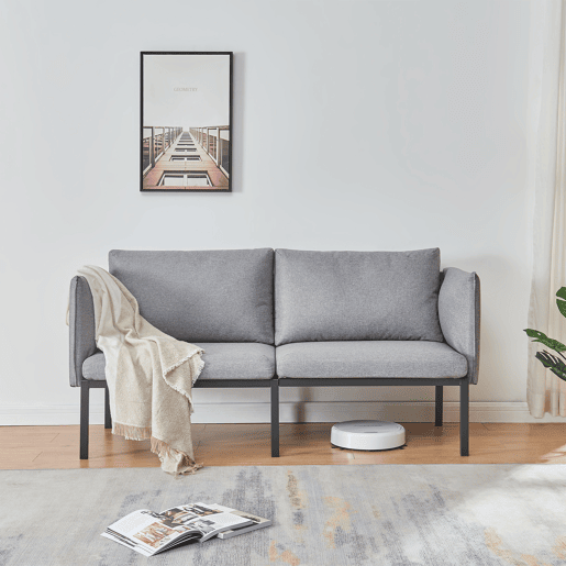 Sofá de 2 lugares Kamar estofado com almofadas 69x158x63cm Cinzento en.casa