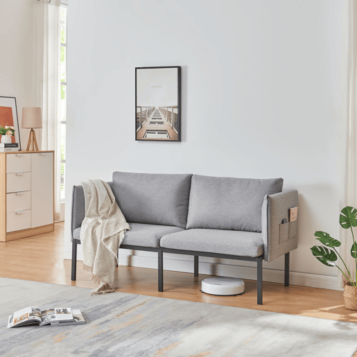 Sofá de 2 lugares Kamar estofado com almofadas 69x158x63cm Cinzento en.casa