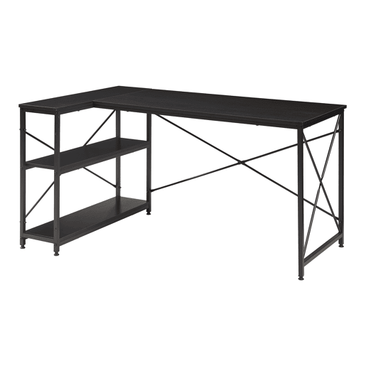 Secretária Raundsvalt com 1 prateleira em forma de L 137x88x75 cm Preto en.casa
