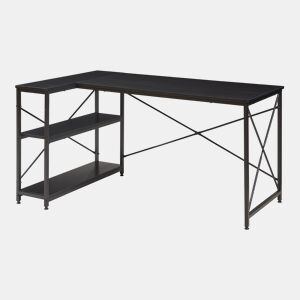 Secretária Raundsvalt com 1 prateleira em forma de L 137x88x75 cm Preto en.casa
