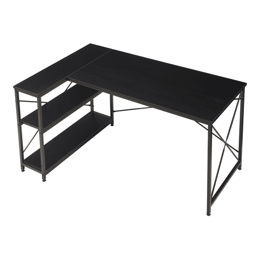 Secretária Raundsvalt com 1 prateleira em forma de L 137x88x75 cm Preto en.casa