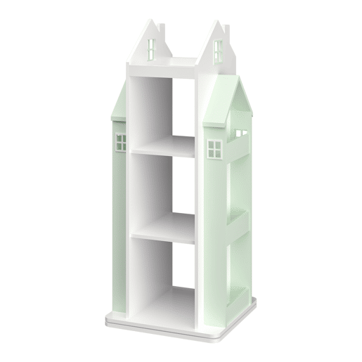 Estante rotativa para crianças Vipsali com design da casa 108x40x40 cm verde mentabranco en.casa