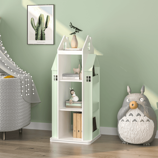 Estante rotativa para crianças Vipsali com design da casa 108x40x40 cm verde mentabranco en.casa
