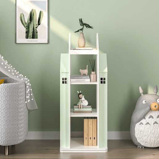 Estante rotativa para crianças Vipsali com design da casa 108x40x40 cm verde mentabranco en.casa